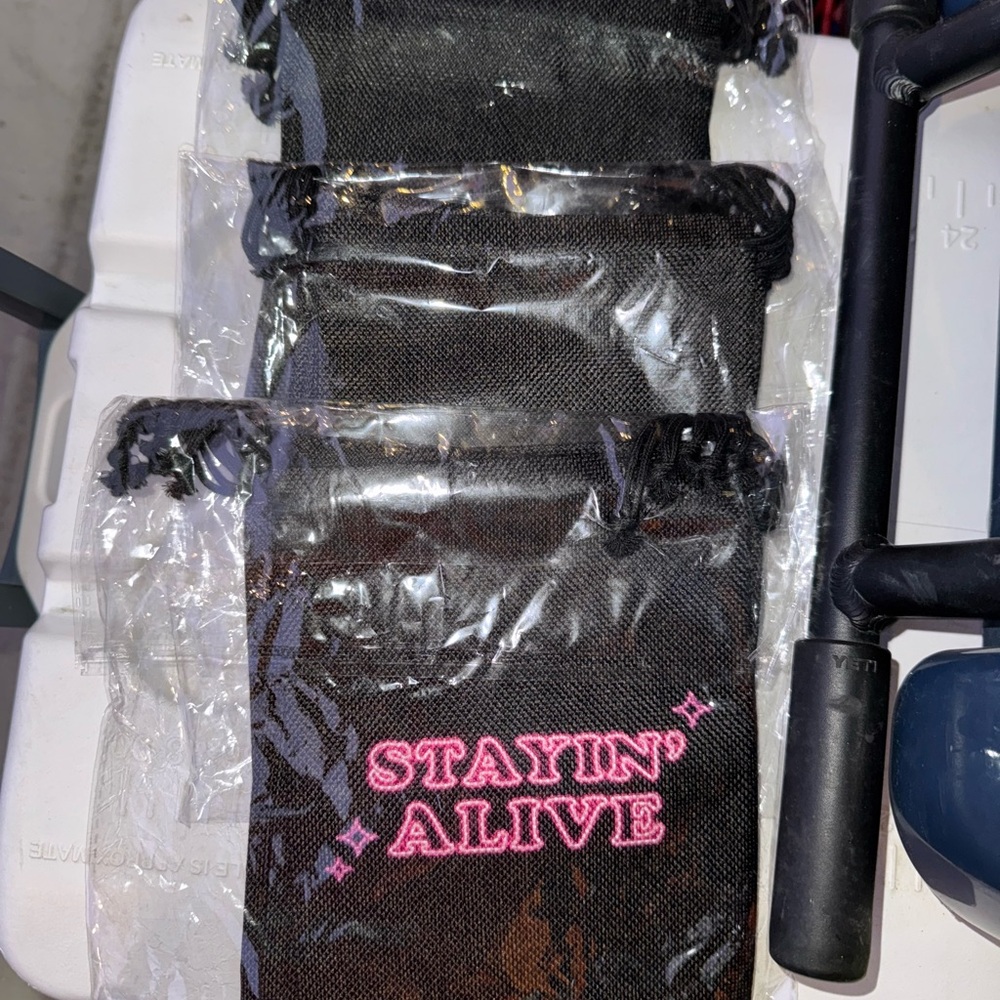 Black Drawstring Bag with Pink Text - Picture 2 of 2
